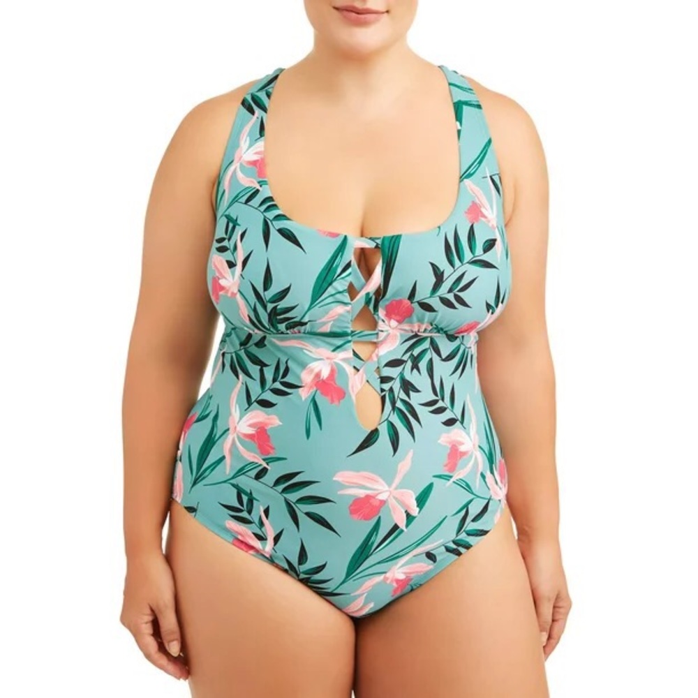 Terra & Sky Floral Print Tommy Control Removable Cups One‎ Piece Swimwear 2X